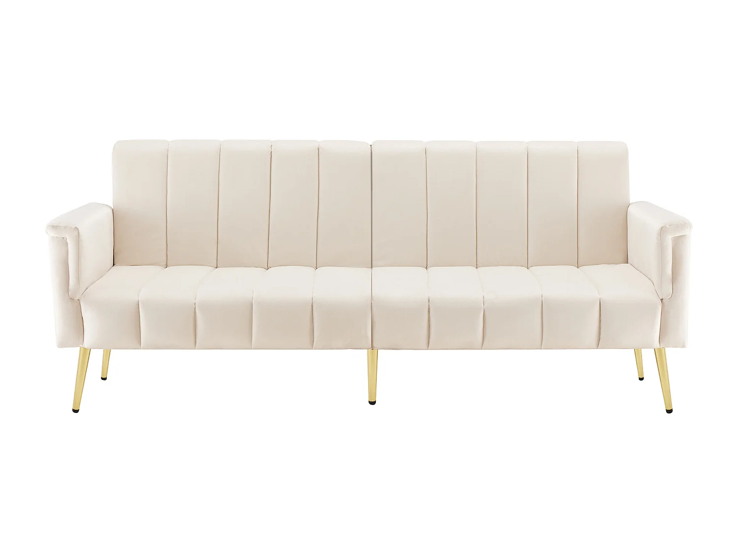 Canapé convertible avec fonction couchage en velours - pieds en métal - pour salon, chambre - beige