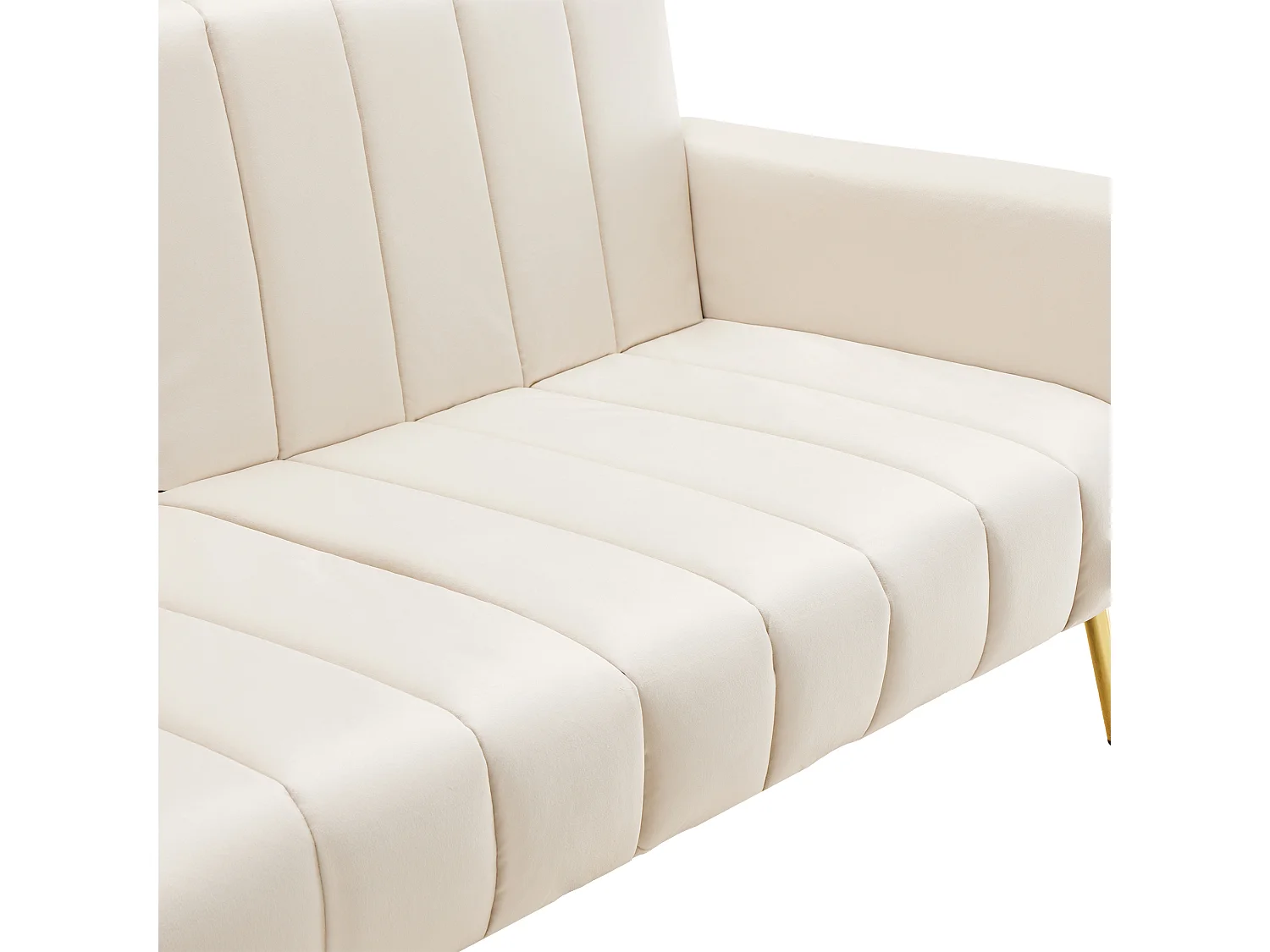 Canapé convertible 183x76x75 cm, dossier et accoudoirs réglables, pieds métalliques, velours beige