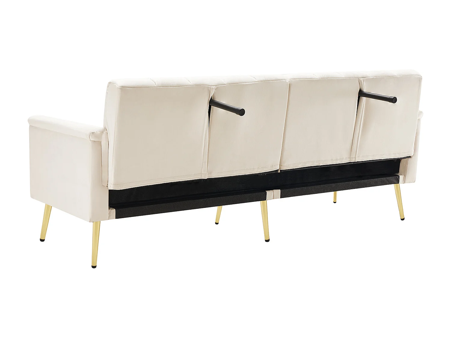 Canapé convertible 183x76x75 cm, dossier et accoudoirs réglables, pieds métalliques, velours beige