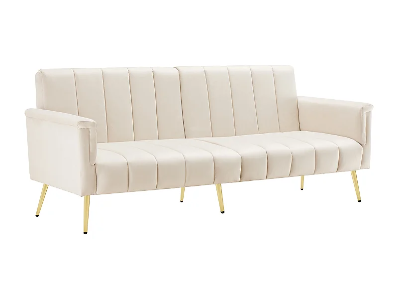 Canapé convertible 183x76x75 cm, dossier et accoudoirs réglables, pieds métalliques, velours beige