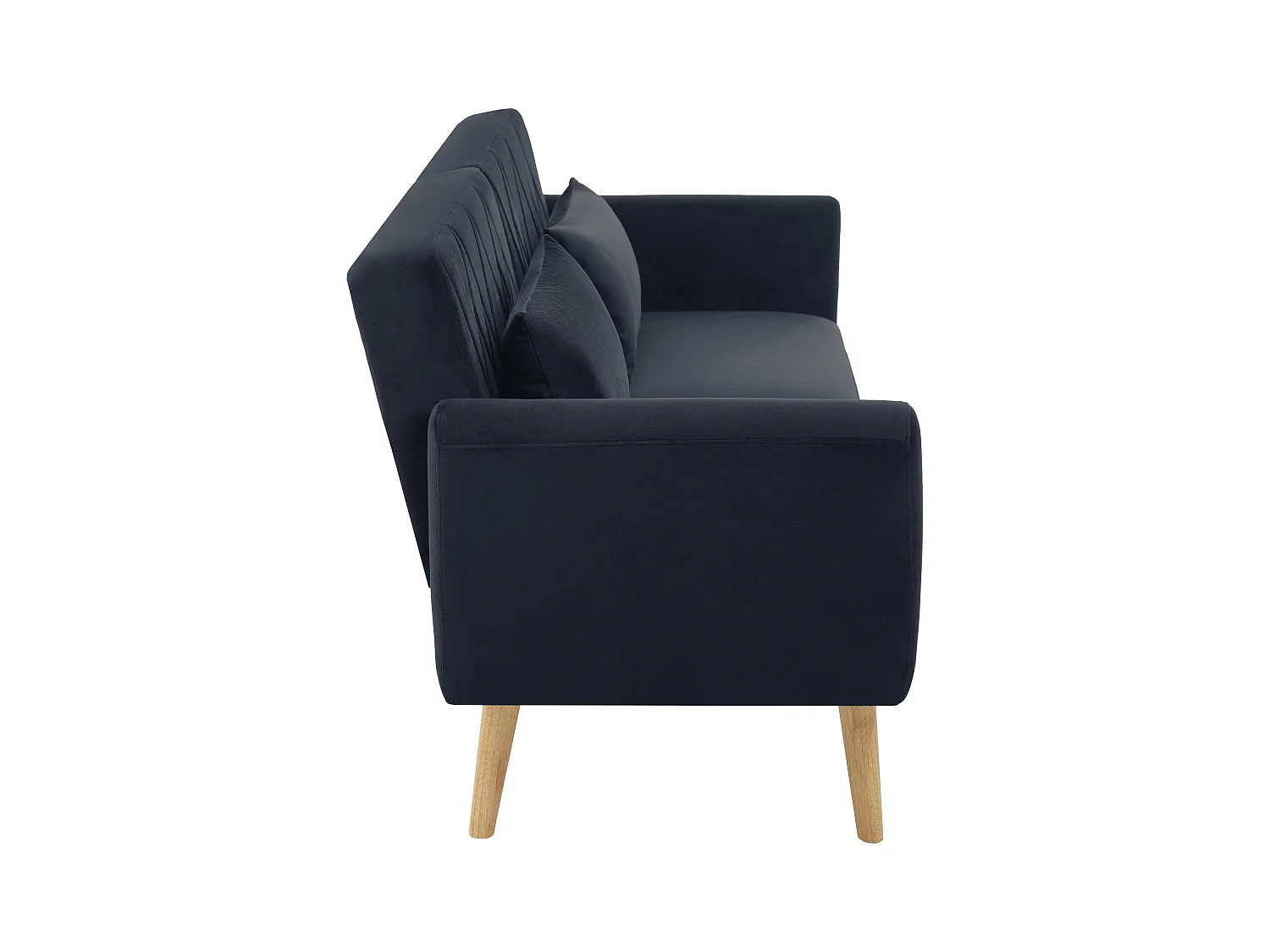 Canapé convertible 2 places en velours - dossier réglable avec coussins moelleux - pieds en bois - gris foncé