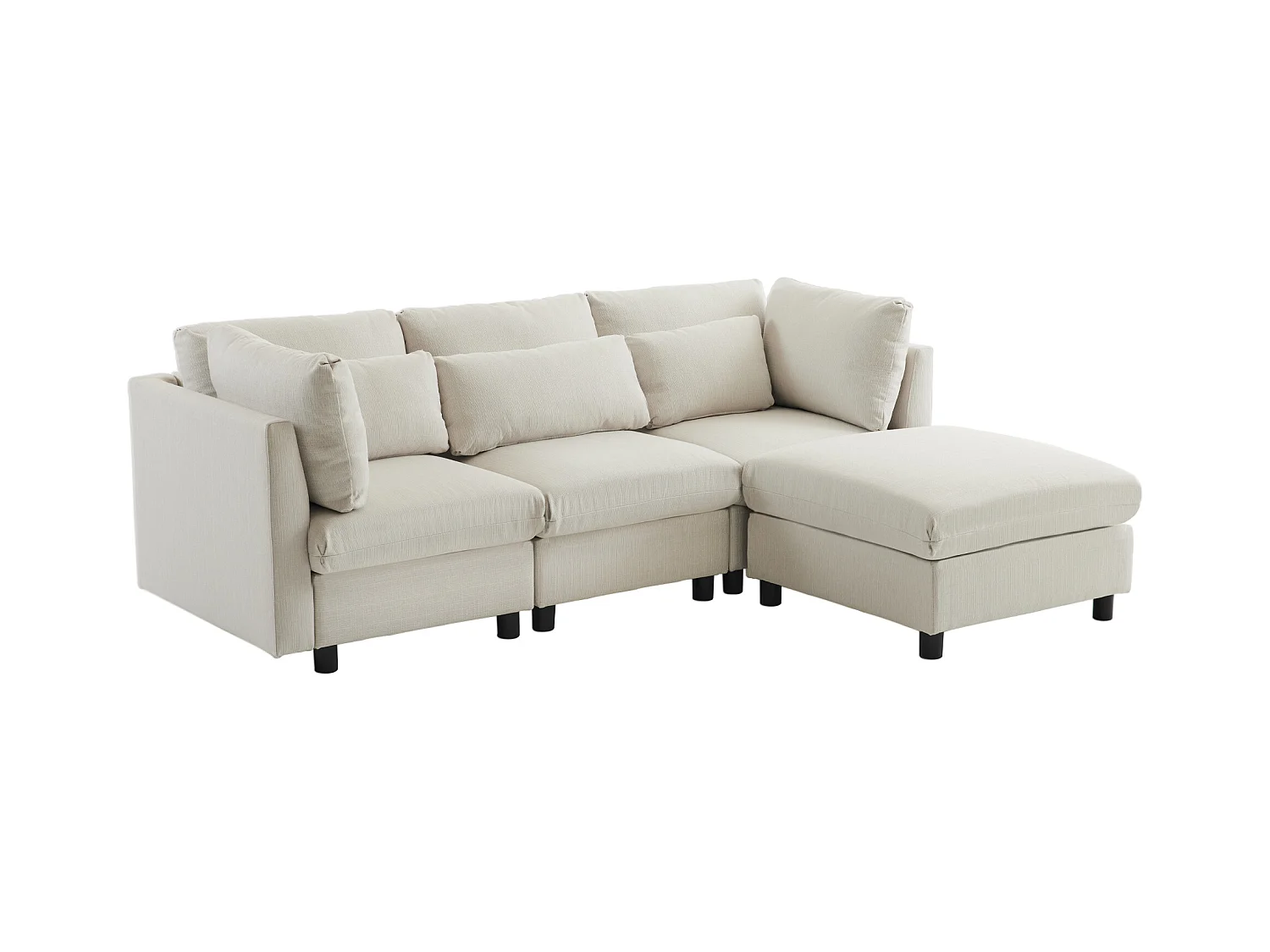 Canapé d'angle 3 places avec repose-pieds - tissu lin - meuble salon - canapé moderne-beige