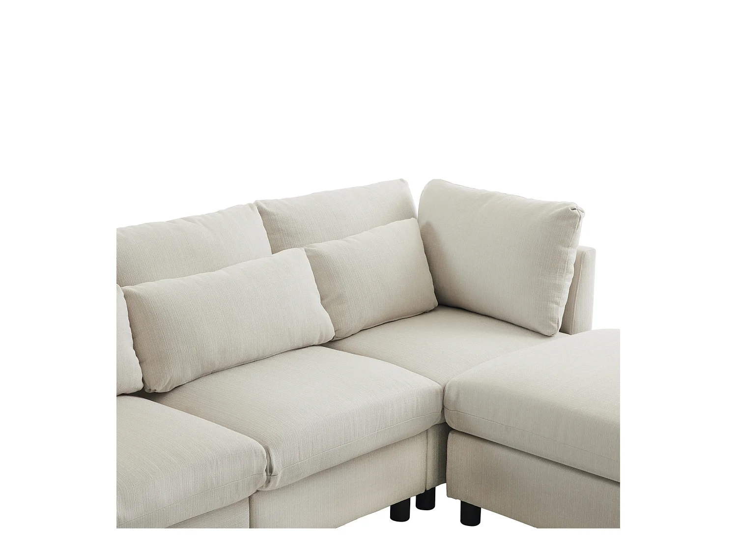 Canapé d'angle 3 places avec repose-pieds - tissu lin - meuble salon - canapé moderne-beige