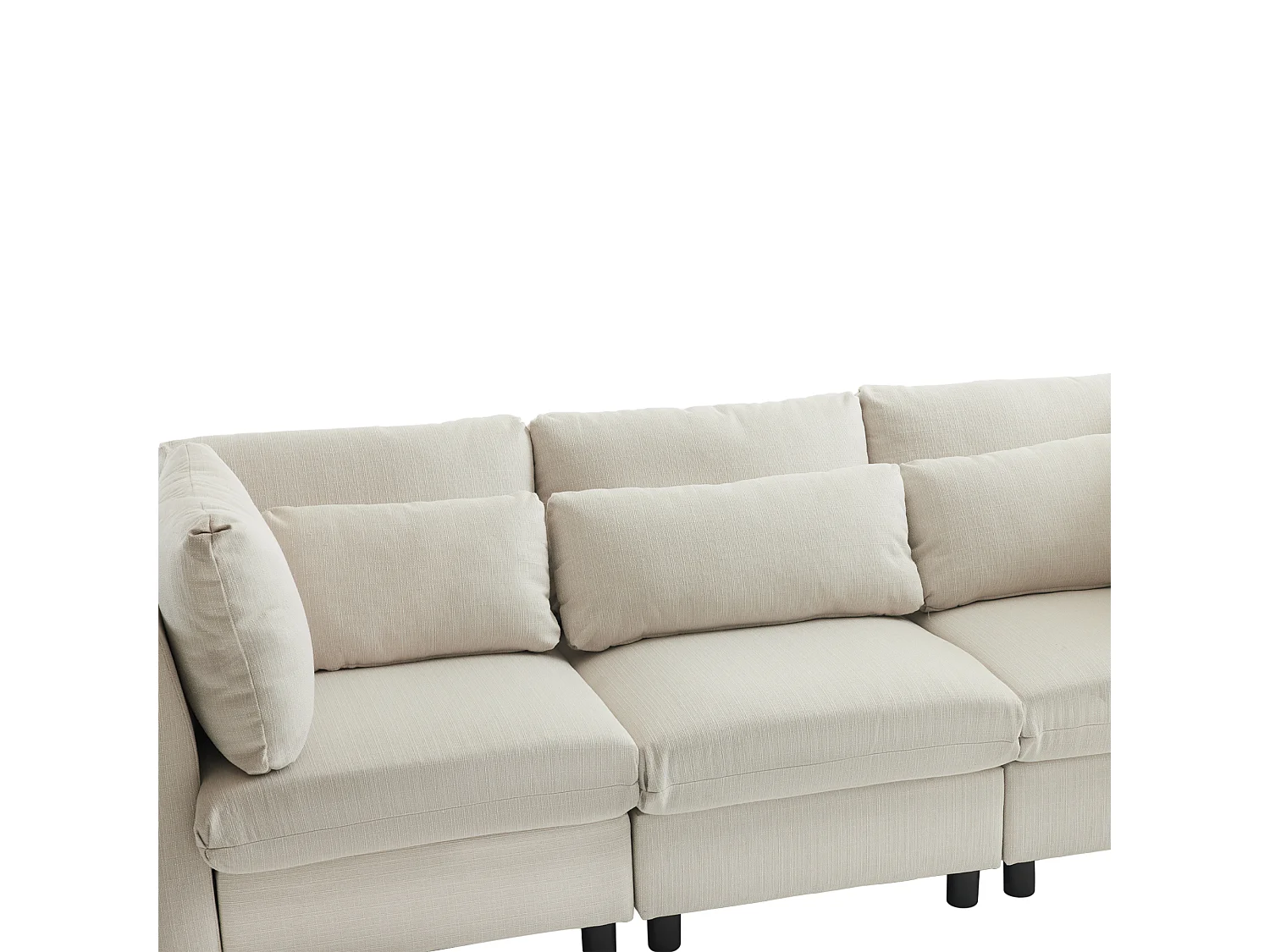 Canapé d'angle 220x83x81 cm, avec pouf mobile, dossier haut, coussins lombaires, lin beige