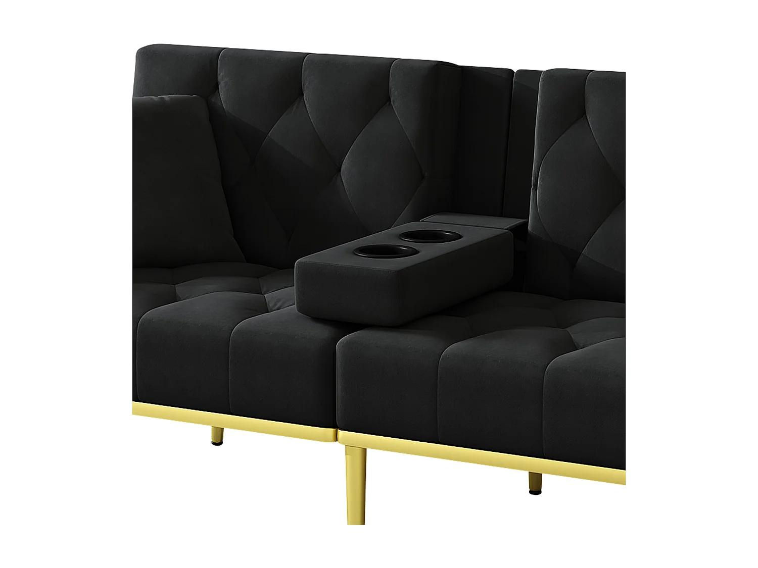 Canapé convertible élégant polyvalent assise haute densité mousse velours noir montage facile 2 colis (Sans matelas)