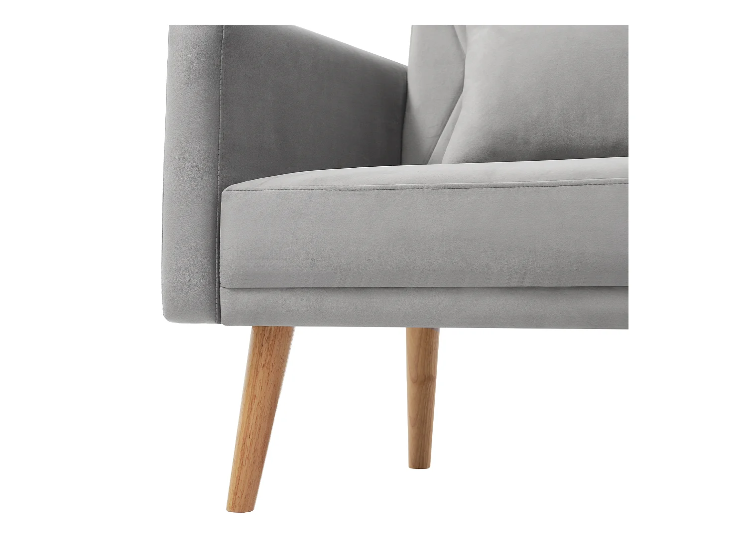 Canapé convertible 2 places en velours - dossier réglable avec coussins moelleux - pieds en bois - gris clair