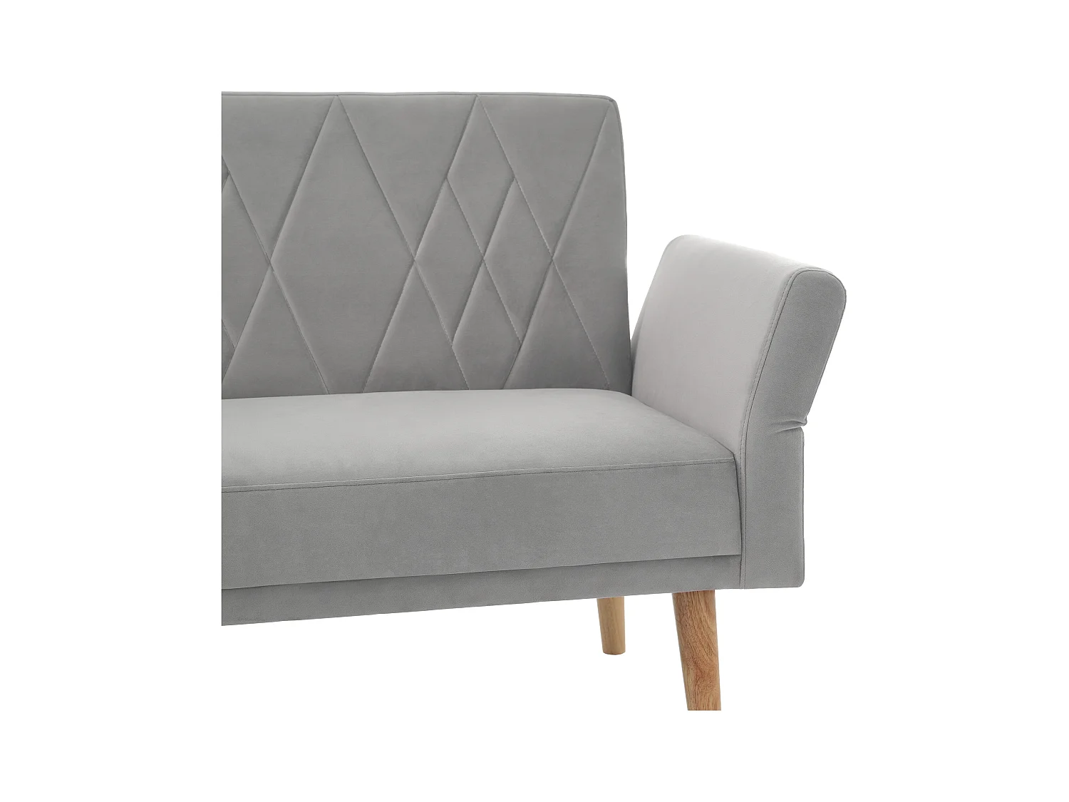 Canapé convertible 2 places en velours - dossier réglable avec coussins moelleux - pieds en bois - gris clair