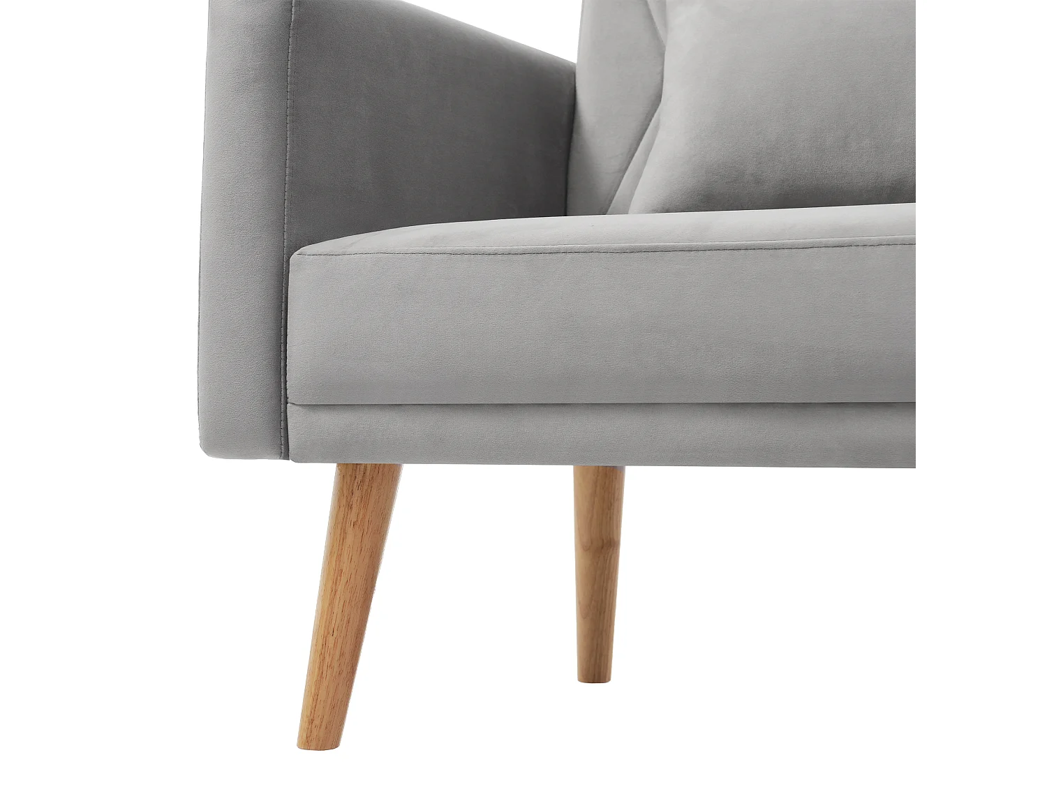 Canapé convertible 2 places en velours - dossier réglable avec coussins moelleux - pieds en bois - gris clair
