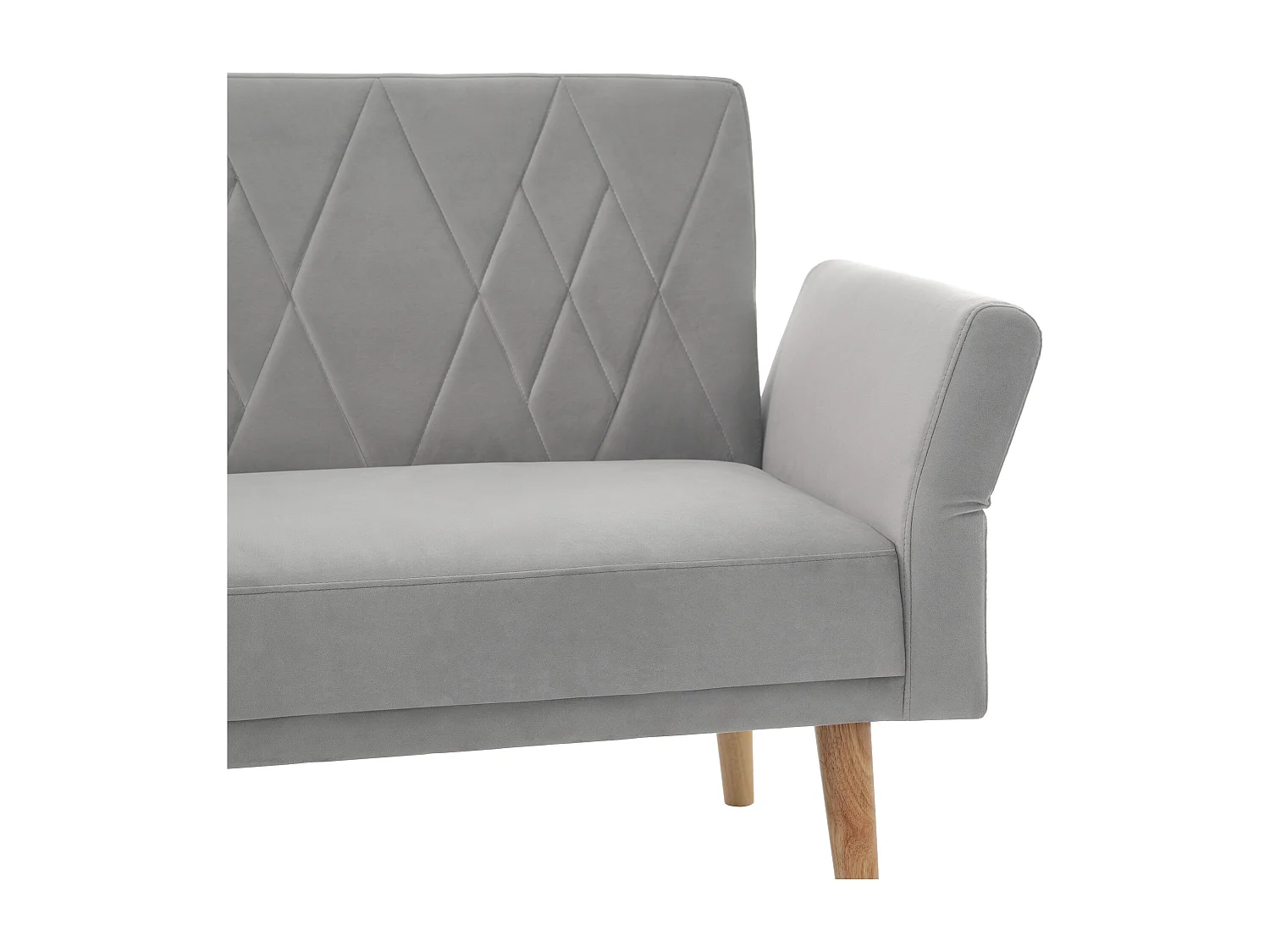 Canapé convertible 2 places en velours - dossier réglable avec coussins moelleux - pieds en bois - gris clair