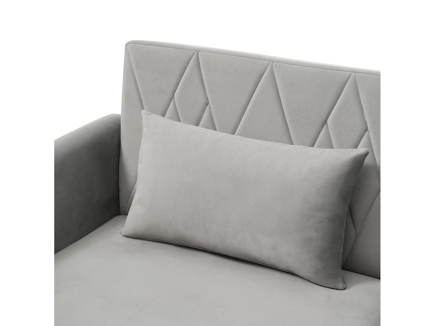 Canapé convertible 2 places en velours - dossier réglable avec coussins moelleux - pieds en bois - gris clair