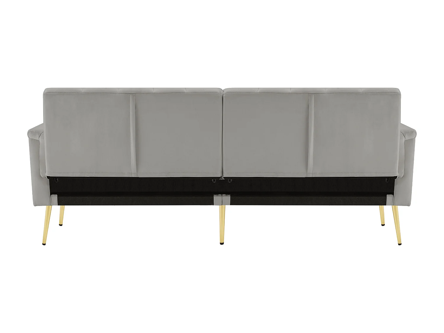 Canapé convertible 183x76x75 cm, dossiers et accoudoirs réglables, pieds métalliques, velours gris