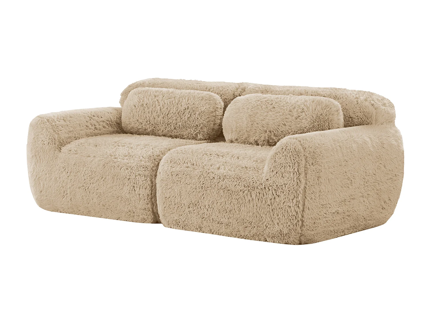 Divano 2 posti modulare stile minimal adattabile con pouf collegabile e base antiscivolo, tessuto in peluche khaki chiaro