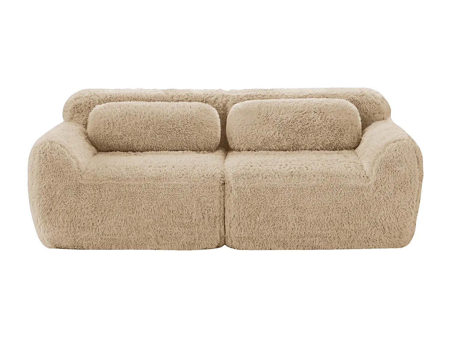 Divano 2 posti modulare stile minimal adattabile con pouf collegabile e base antiscivolo, tessuto in peluche khaki chiaro
