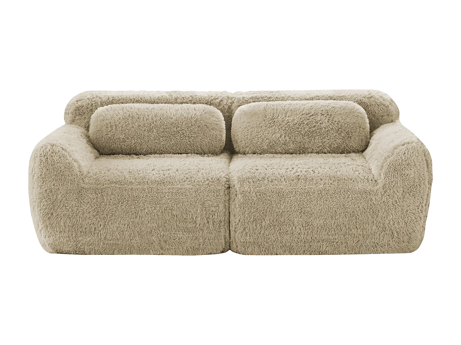 Divano 2 posti modulare stile minimal adattabile con pouf collegabile e base antiscivolo, tessuto in peluche khaki chiaro