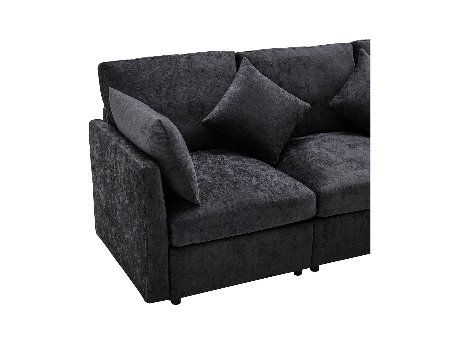 Sofá esquinero de 4 plazas con cojines - Sofá de chenilla con reposapiés - Diseño moderno - Gris