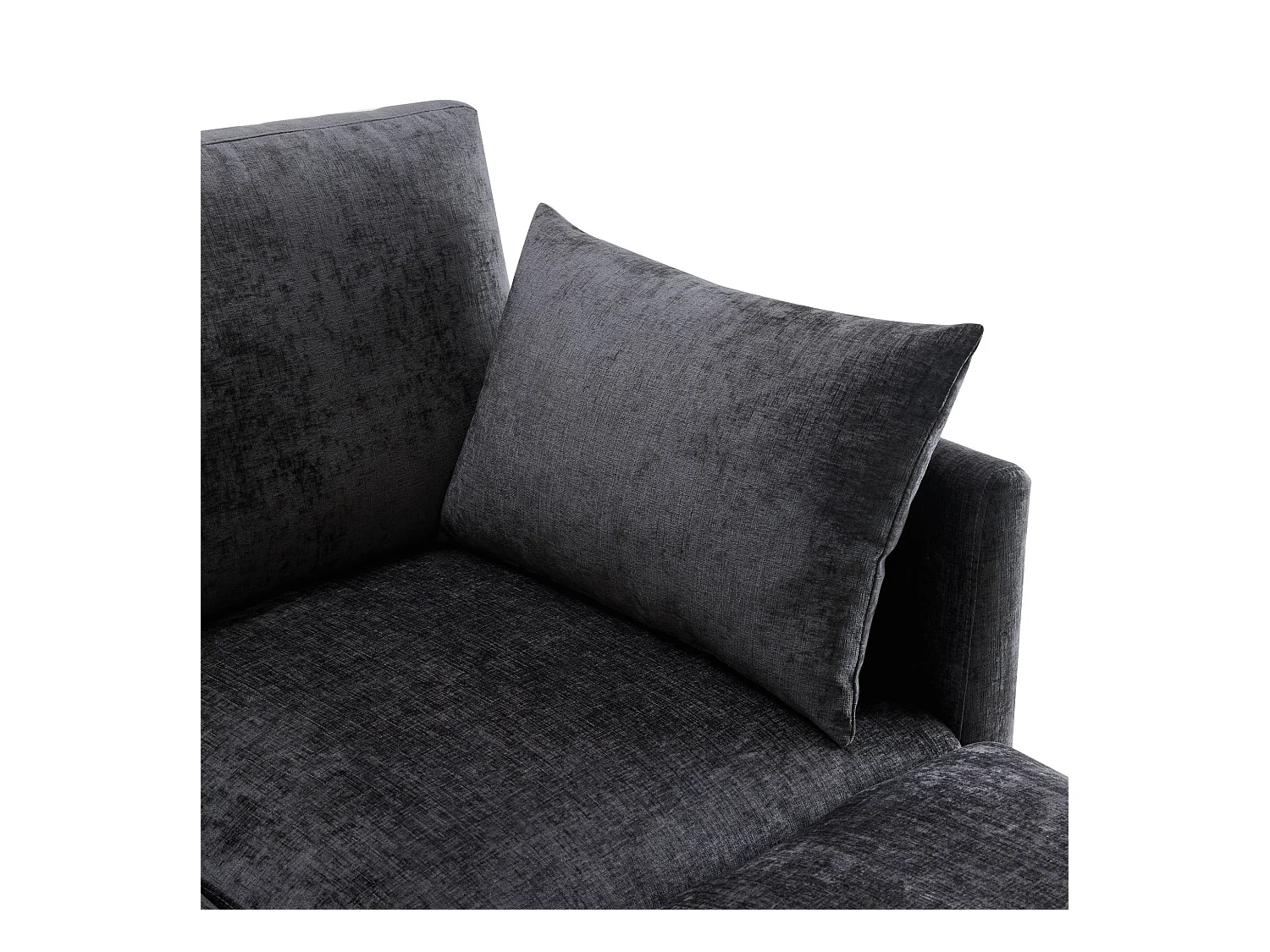 Sofá esquinero de 4 plazas con cojines - Sofá de chenilla con reposapiés - Diseño moderno - Gris