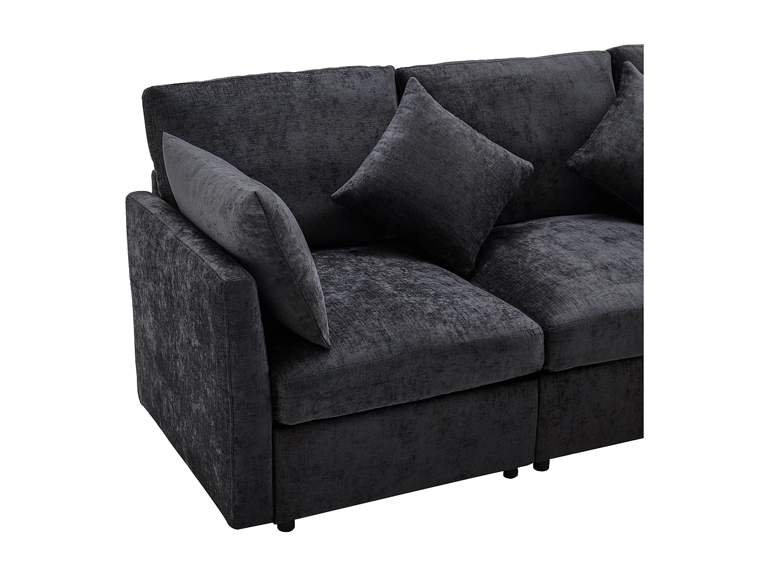 Canapé d'angle 4 places avec coussins - canapé en chenille avec repose-pieds - design moderne - gris