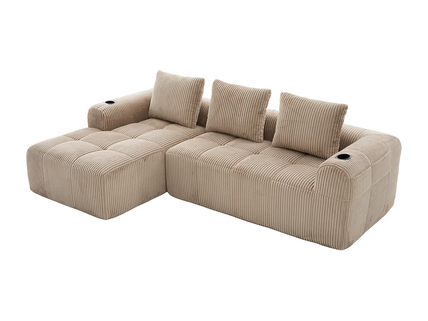 Sofá para espacios pequeños estilo retro con sistema modular diy de pana caqui 253 x 158 x 61 cm