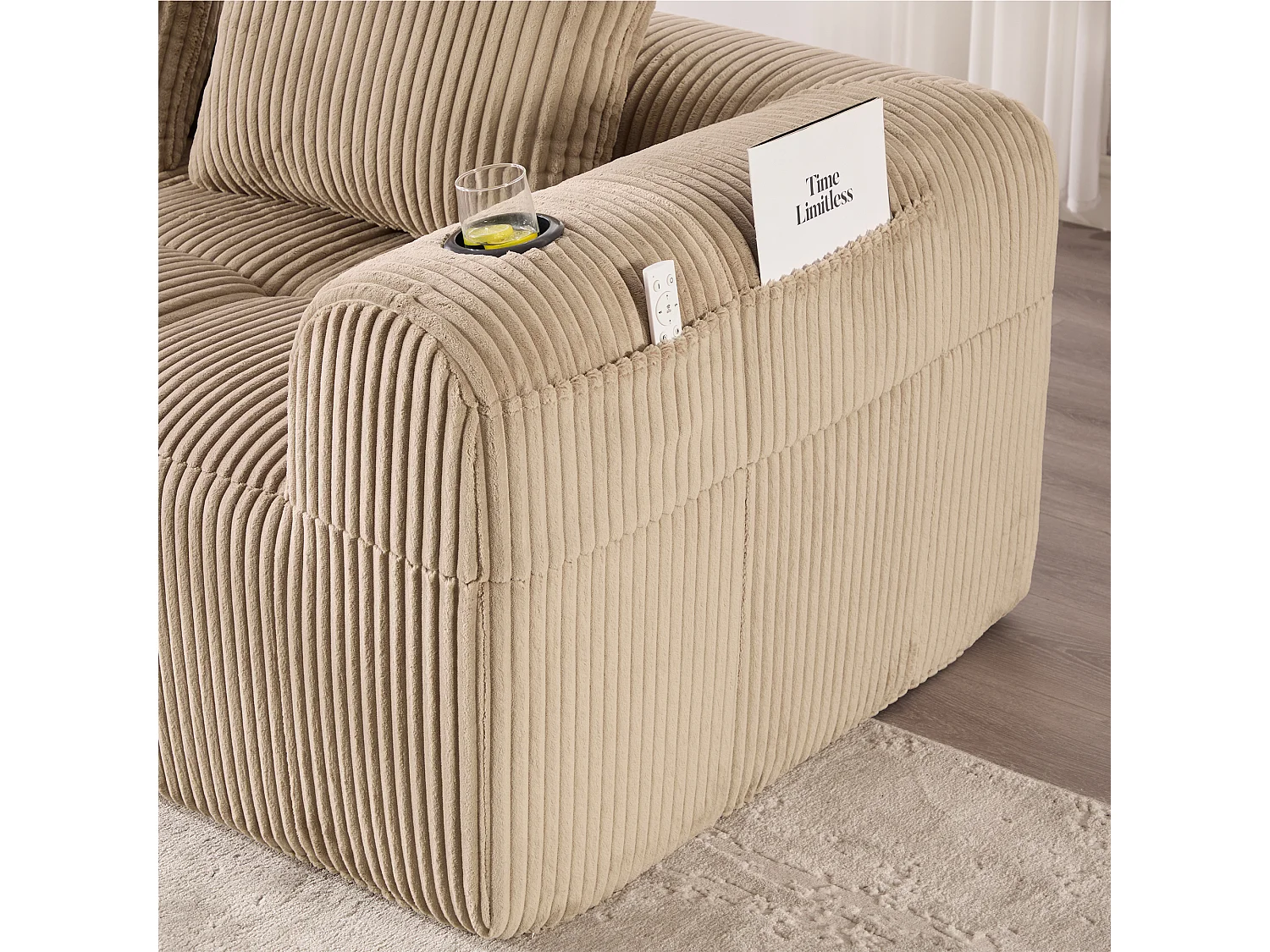 Sofá para espacios pequeños estilo retro con sistema modular diy de pana caqui 253 x 158 x 61 cm