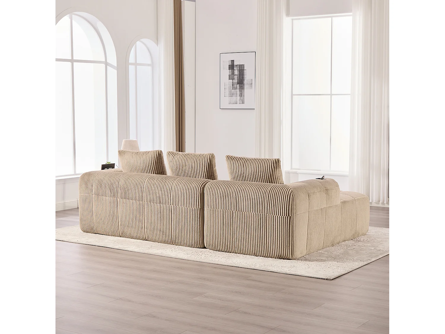 Sofá para espacios pequeños estilo retro con sistema modular diy de pana caqui 253 x 158 x 61 cm