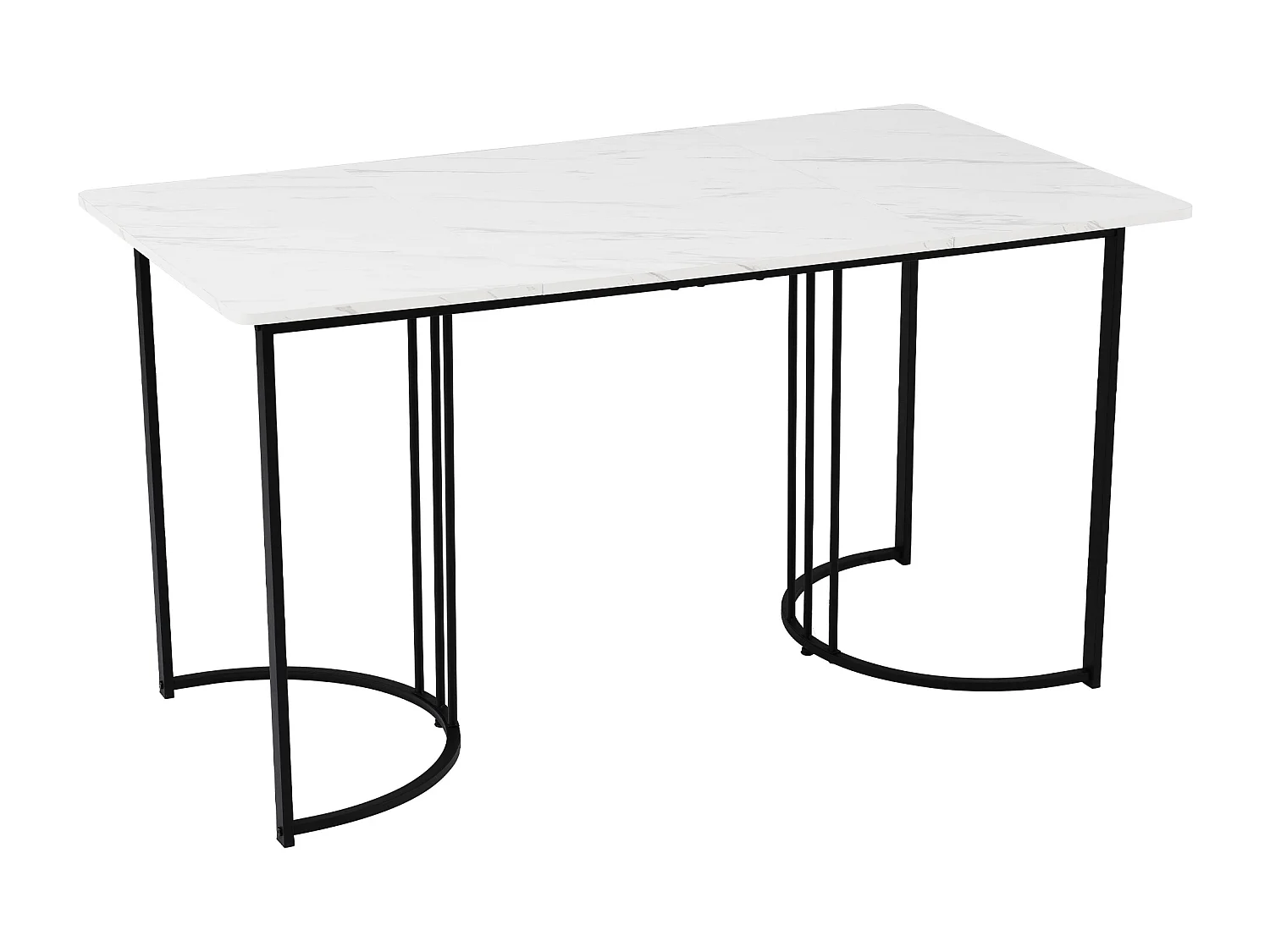 Table à manger rectangulaire 140x80x75 cm, pieds réglables, motif marbre, structure en métal, MDF, blanc