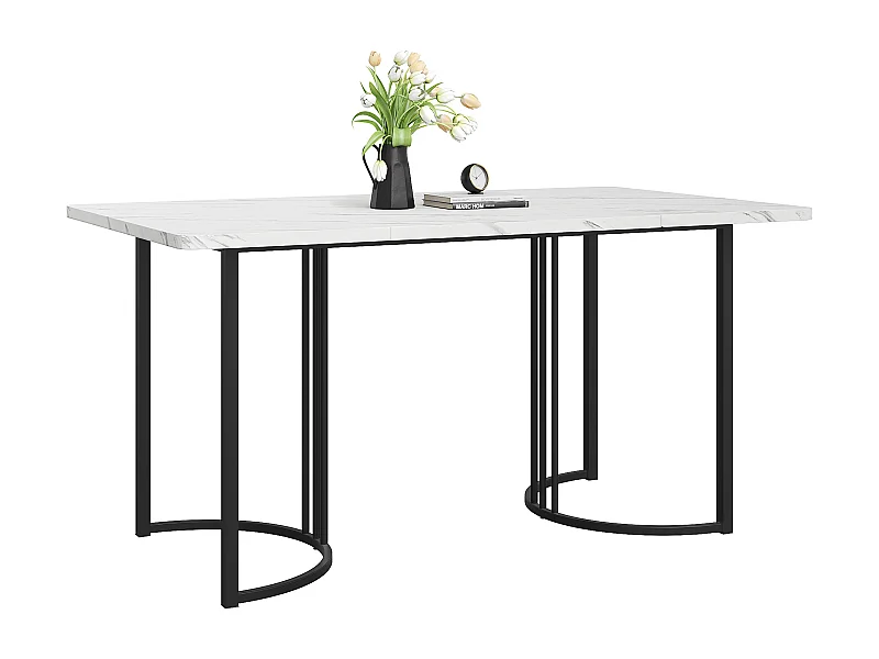 Rechthoekige eettafel 140x80 cm voor 6 personen - Verstelbare poten - Metaal en hout - Modern wit/zwart