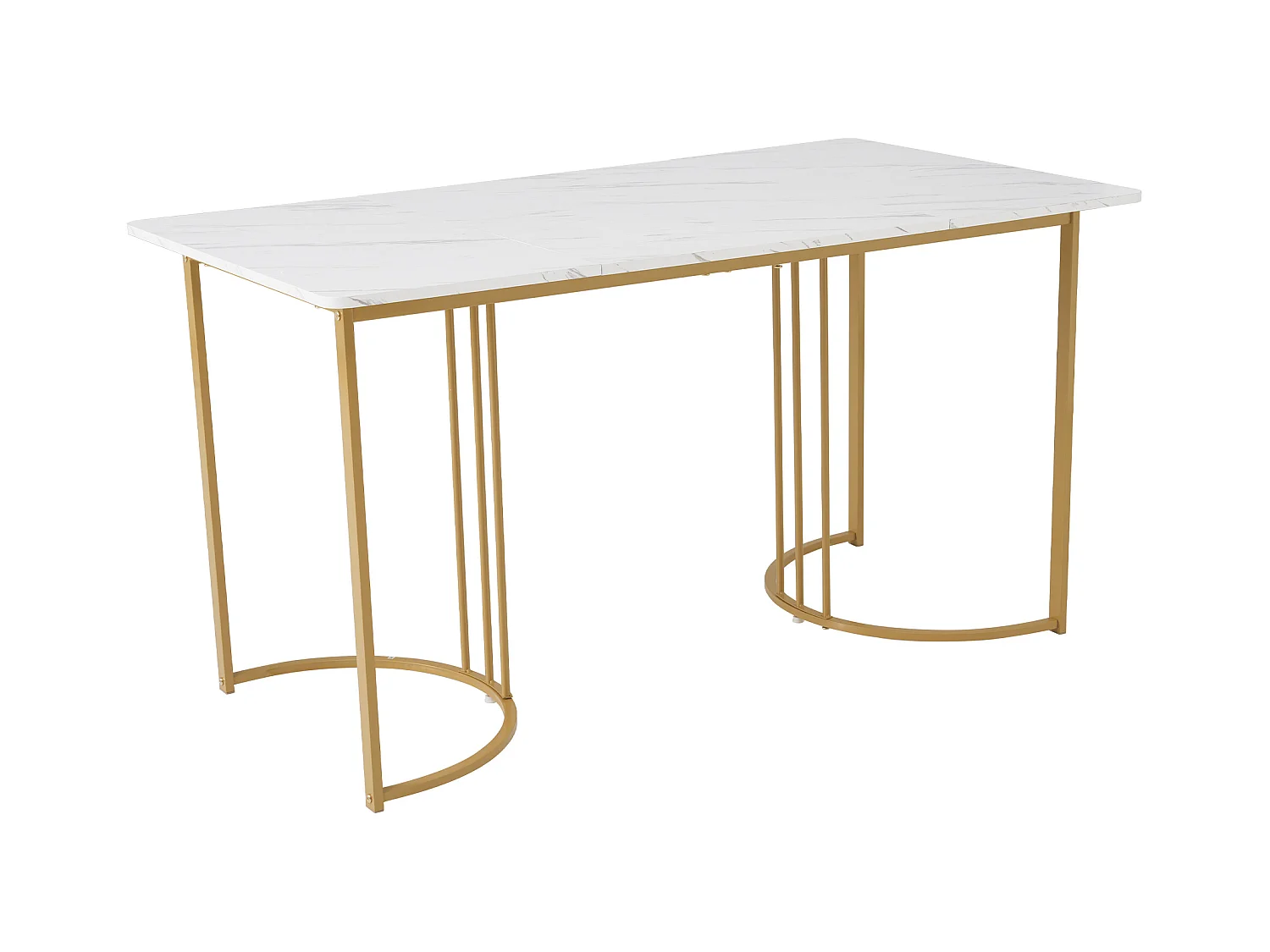 Table à manger 140x80 cm  rectangulaire pour 6 places - pieds réglables - métal et bois - blanc/or Moderne