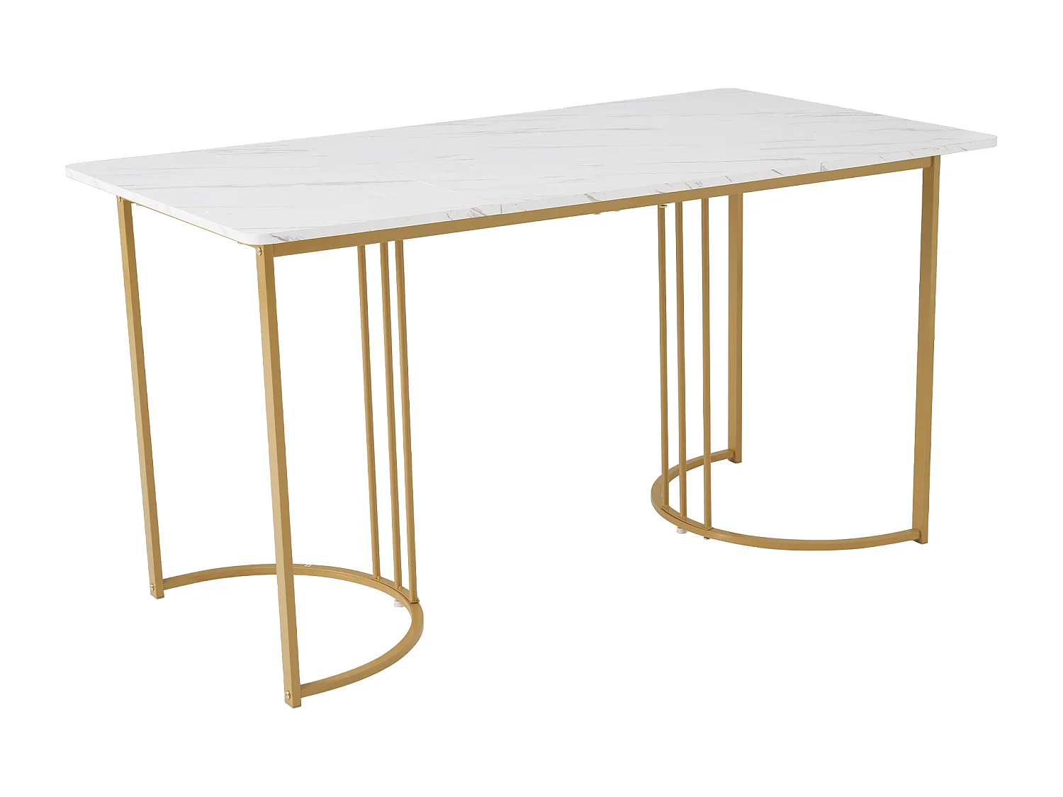 Table à manger 140x80x75 cm, motif marbre, pieds réglables, structure en métal, plateau en MDF, blanc