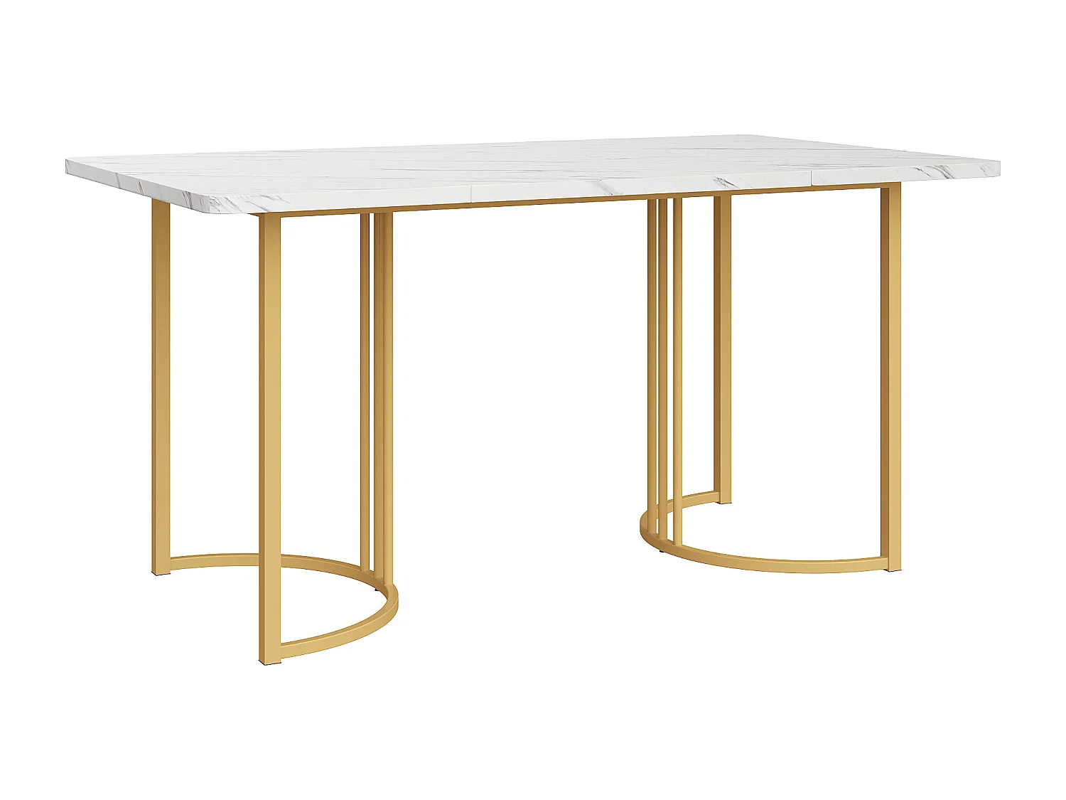 Table à manger 140x80x75 cm, motif marbre, pieds réglables, structure en métal, plateau en MDF, blanc