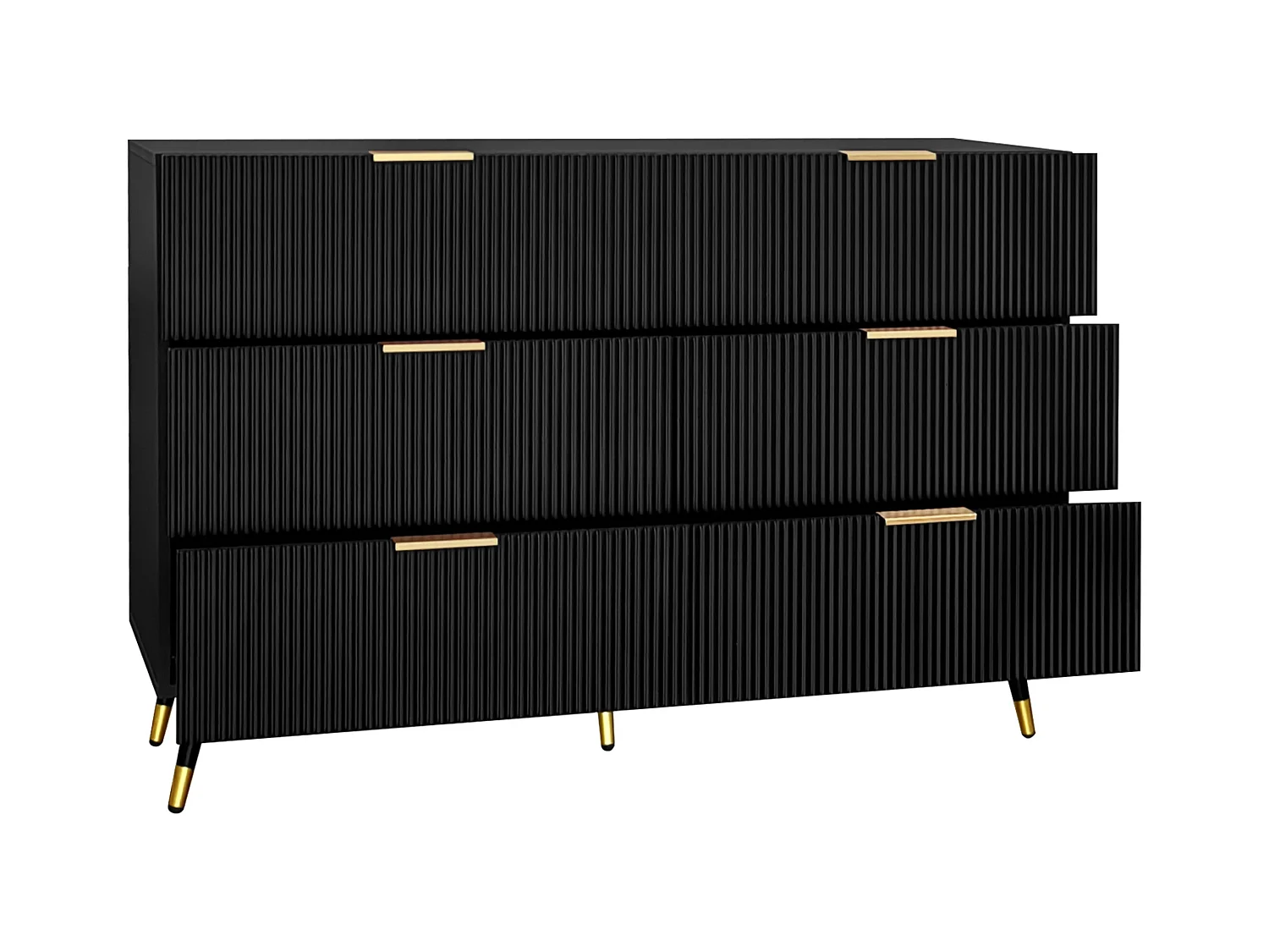 Commode 120x40x77 cm avec 6 tiroirs noir meuble de rangement en bois chambre et salon - poignées et pieds en métal