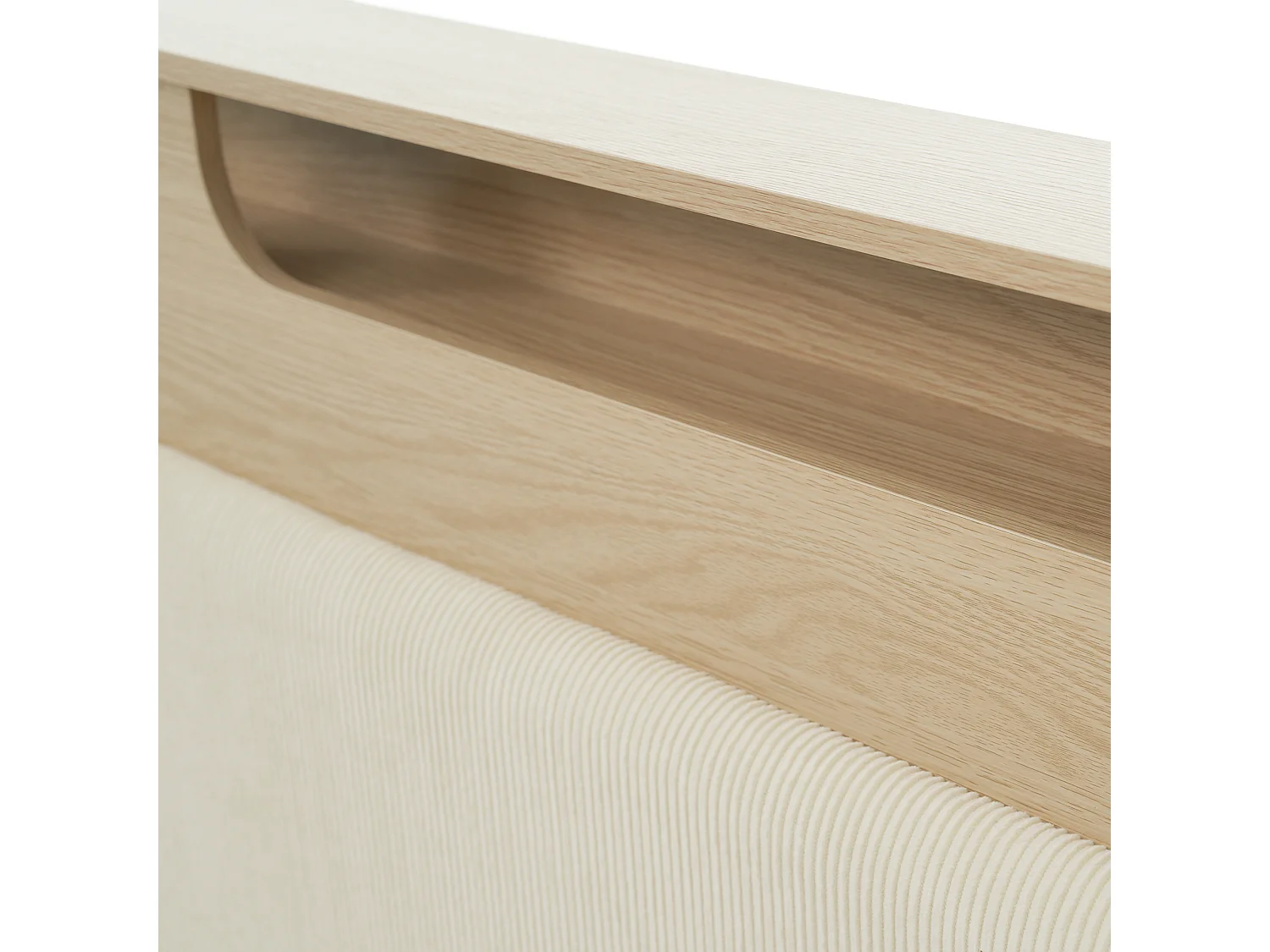 Lit adulte double 140x200cm avec sommier - tête de lit rangement LED et dossier rembourré - bois- chêne clair (sans matelas)