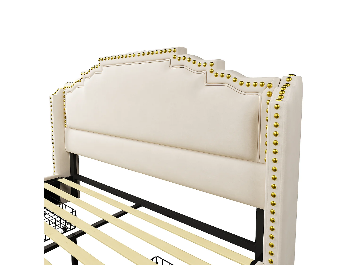 Lit adulte 160x200cm avec sommier et 4 tiroirs - LED et USB - cadre de lit - velours beige (sans matelas)