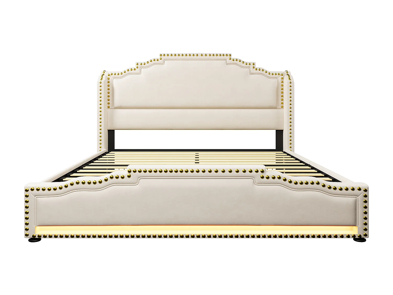 Lit adulte 160x200cm avec sommier et 4 tiroirs - LED et USB - cadre de lit - velours beige (sans matelas)