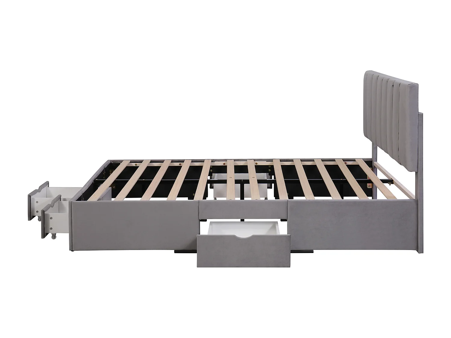 Volwassen bed 160x200 cm met lattenbodem - tweepersoonsbed met 4 opberglades - hout - fluweelgrijs (zonder matras)