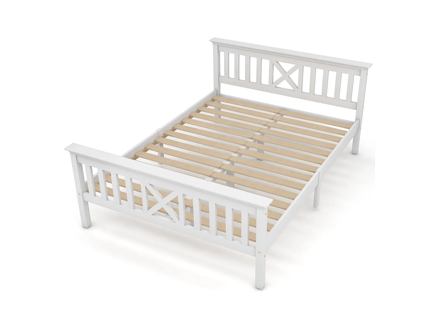 Lit adulte 140x200 cm avec sommier à lattes - cadre de lit en bois - blanc (sans matelas)