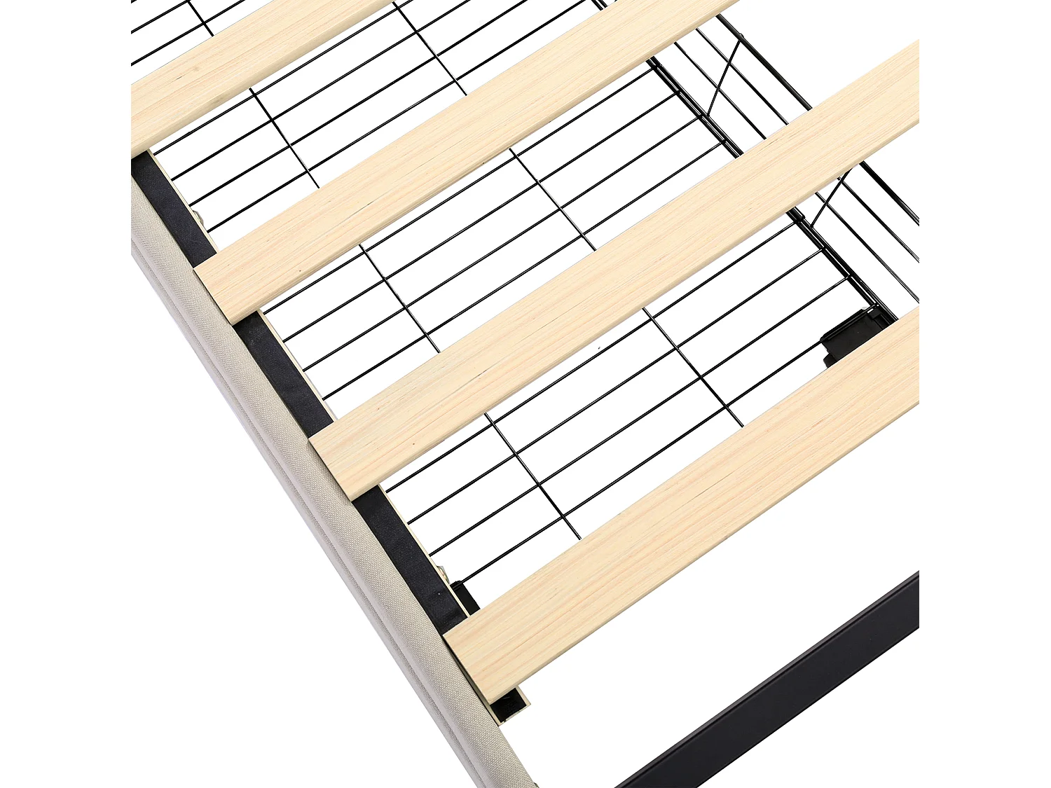 Tweepersoonsbed 180x200cm met lattenbodem en 4 lades - in hoogte verstelbaar hoofdeinde - hout - beige linnen (zonder matras)