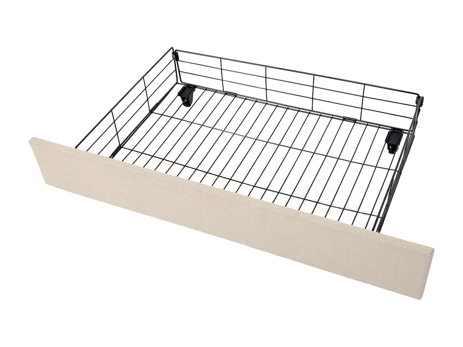 Tweepersoonsbed 180x200cm met lattenbodem en 4 lades - in hoogte verstelbaar hoofdeinde - hout - beige linnen (zonder matras)