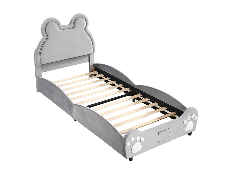 Kinderbed 90x200cm eenpersoonsbed modern comfortabel gestoffeerd voor kinderkamer grijs Zonder matras