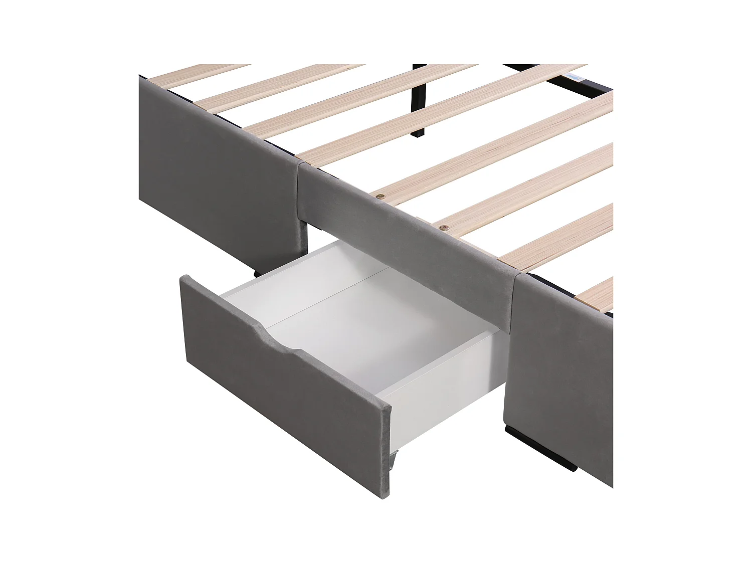 Lit adulte 140x200 cm avec sommier - lit double avec 4 tiroirs de rangement - velours- gris (sans matelas)