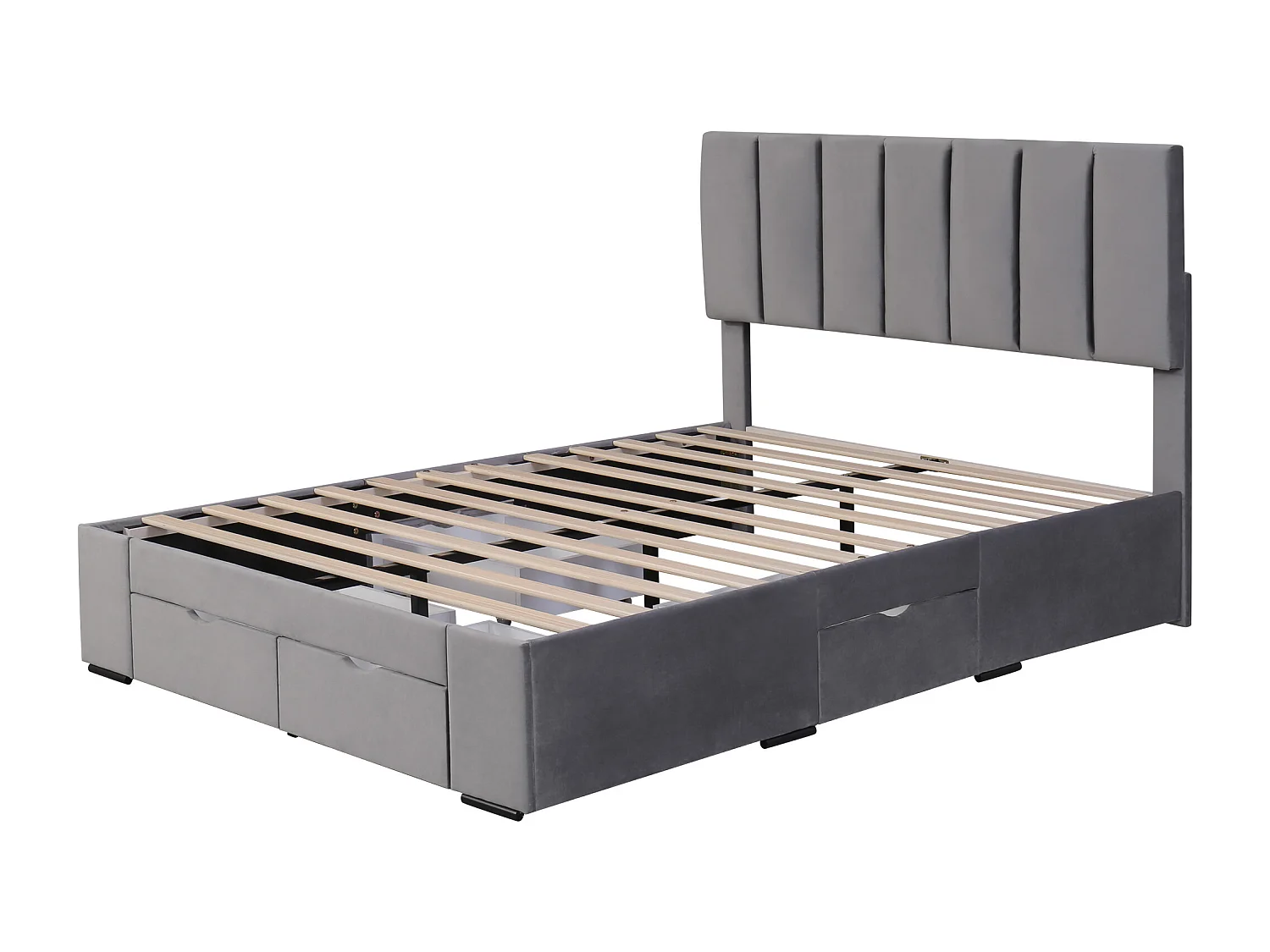 Volwassen bed 140x200 cm met lattenbodem - tweepersoonsbed met 4 opberglades - hout - fluweelgrijs (zonder matras)