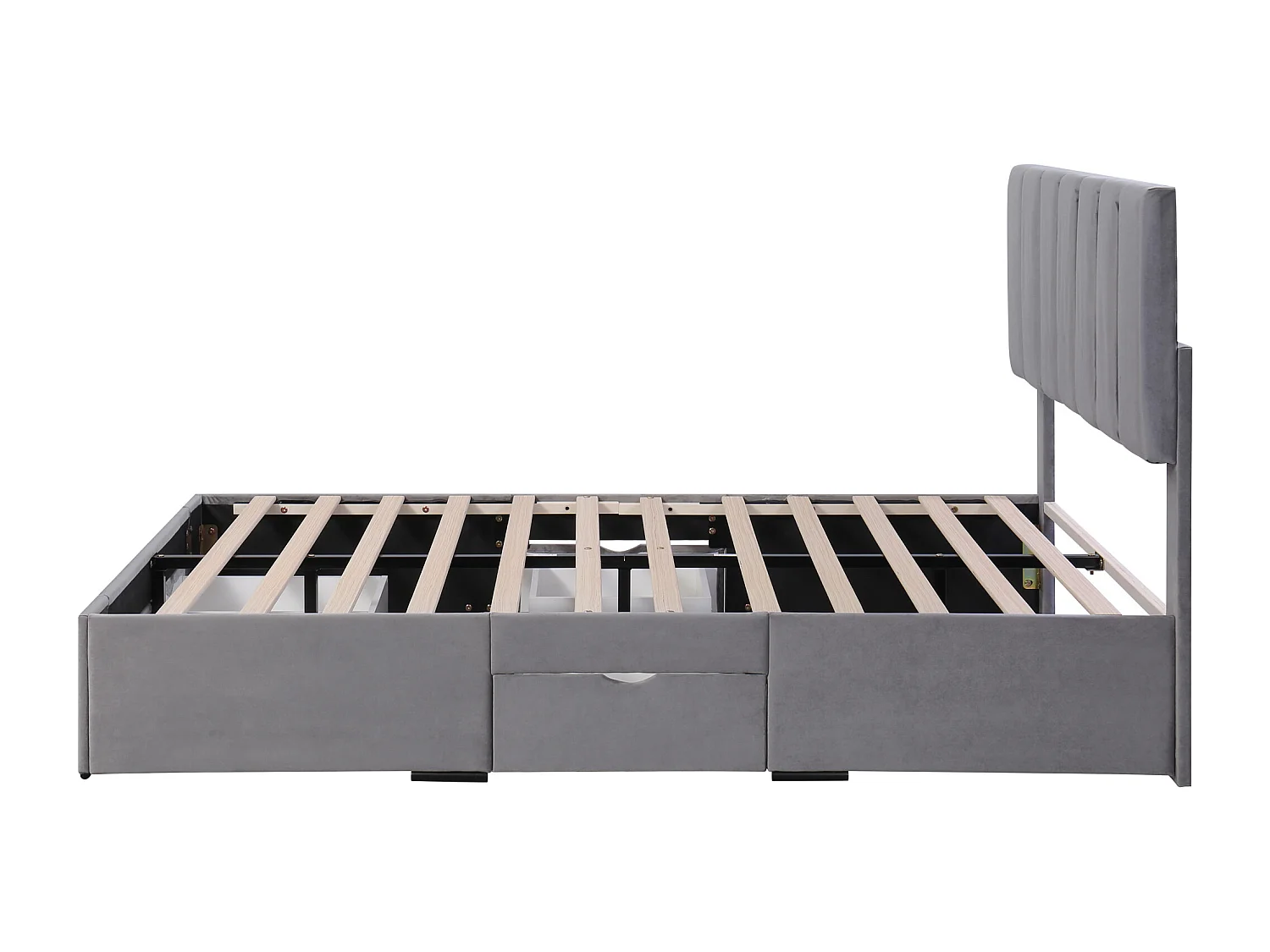 Volwassen bed 140x200 cm met lattenbodem - tweepersoonsbed met 4 opberglades - hout - fluweelgrijs (zonder matras)