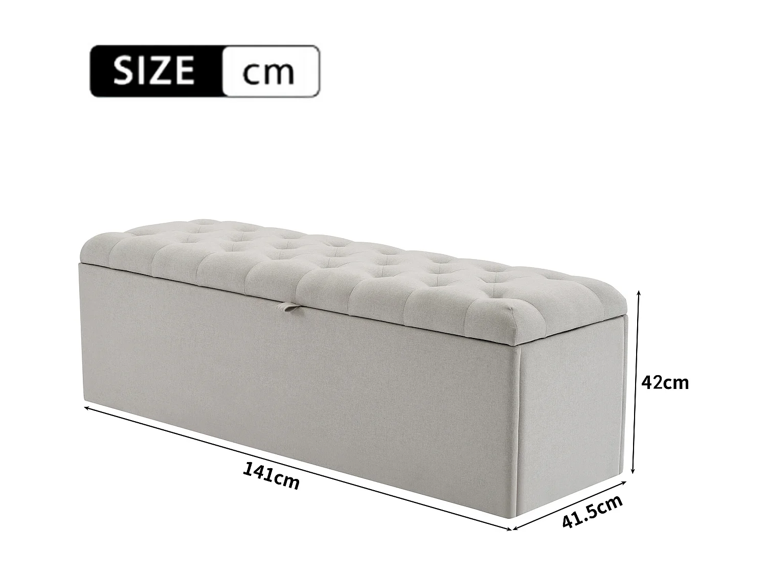 Banc coffre 141x41.5x47 cm, grande capacité de rangement, installation facile, lin, gris clair