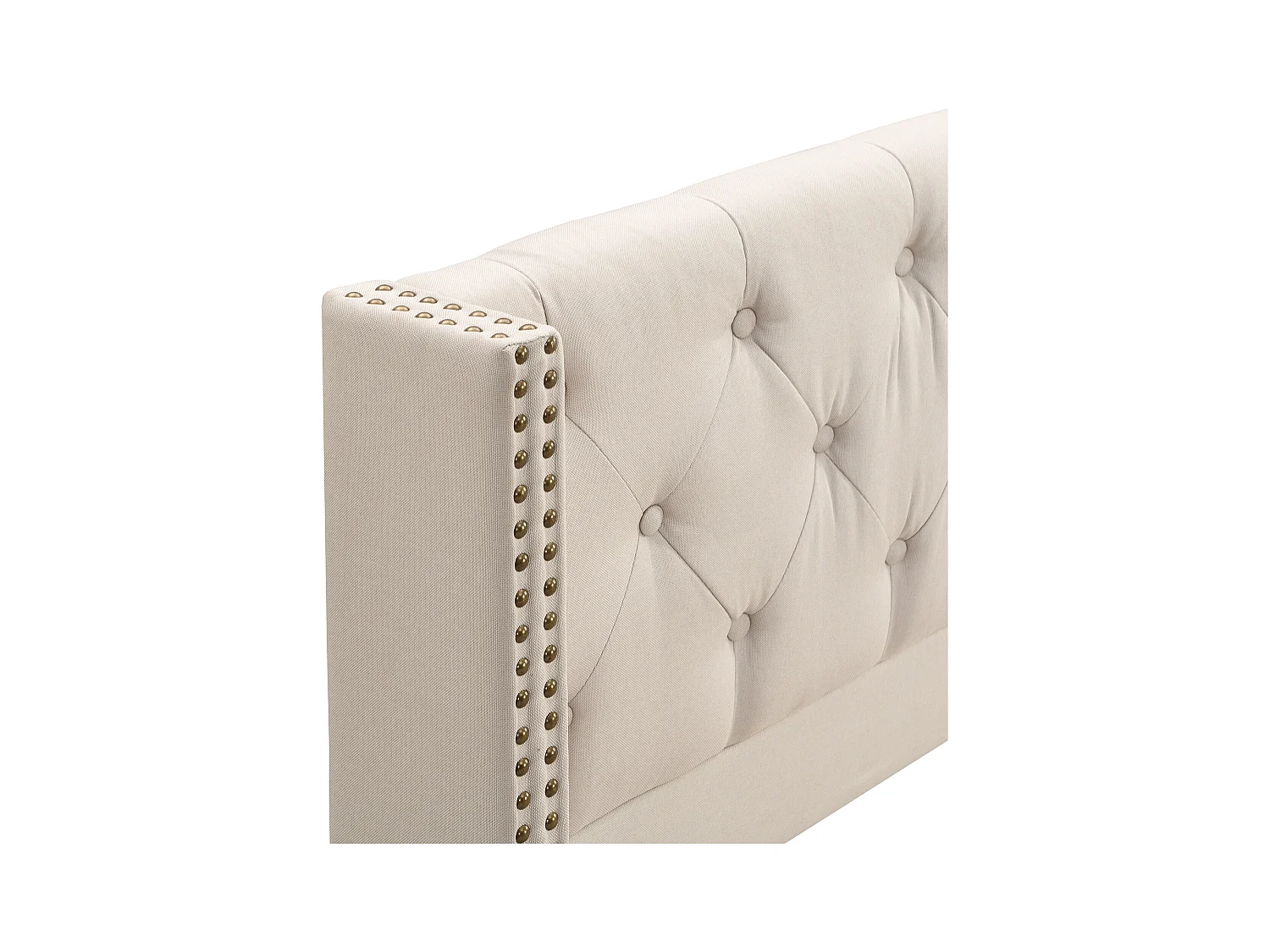 Tweepersoonsbed 160x200 cm met lattenbodem - gestoffeerd hoofdeinde - houten bedframe - beige linnen (zonder matras)