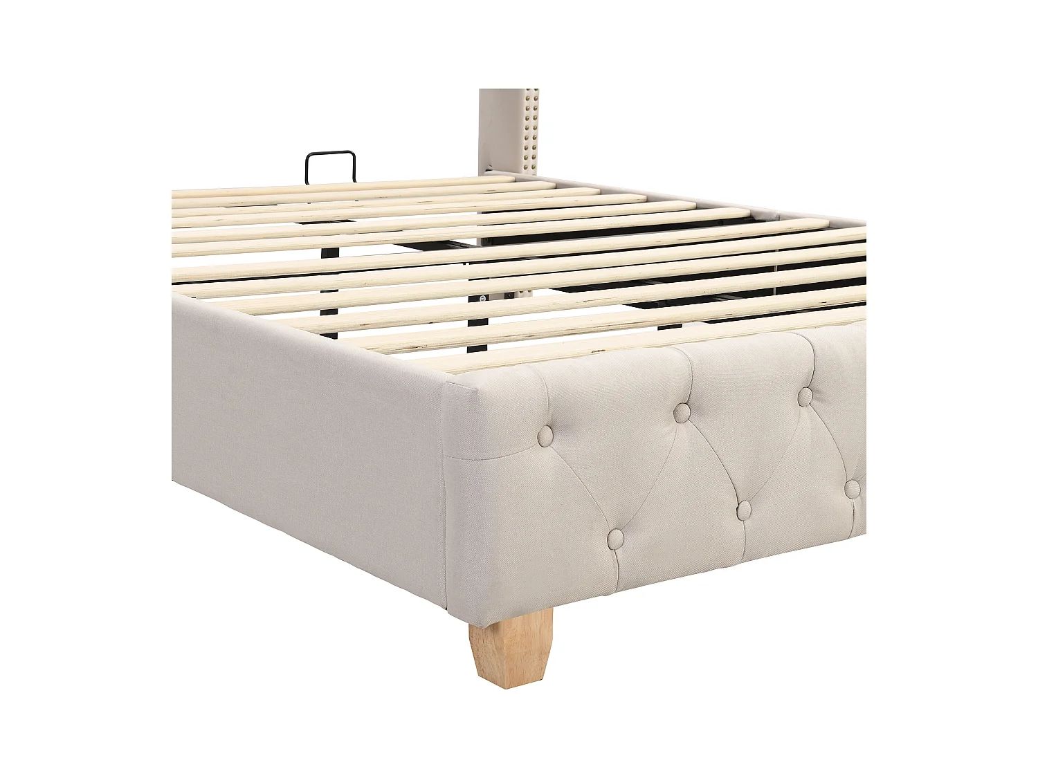 Tweepersoonsbed 160x200 cm met lattenbodem - gestoffeerd hoofdeinde - houten bedframe - beige linnen (zonder matras)