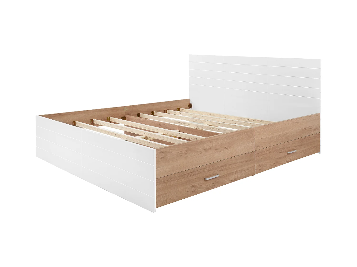 Tweepersoonsbed voor volwassenen 180x200cm met 2 lades en lattenbodem - houten bedframe - eiken/wit - zonder matras