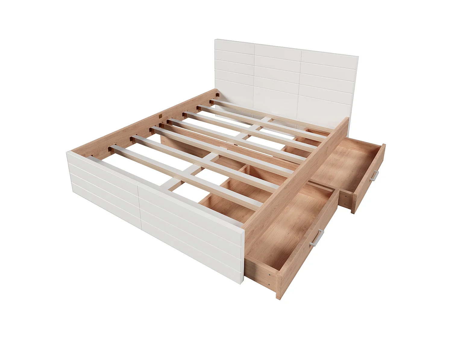 Tweepersoonsbed voor volwassenen 160x200cm met 2 lades en lattenbodem - houten bedframe - eiken/wit - zonder matras