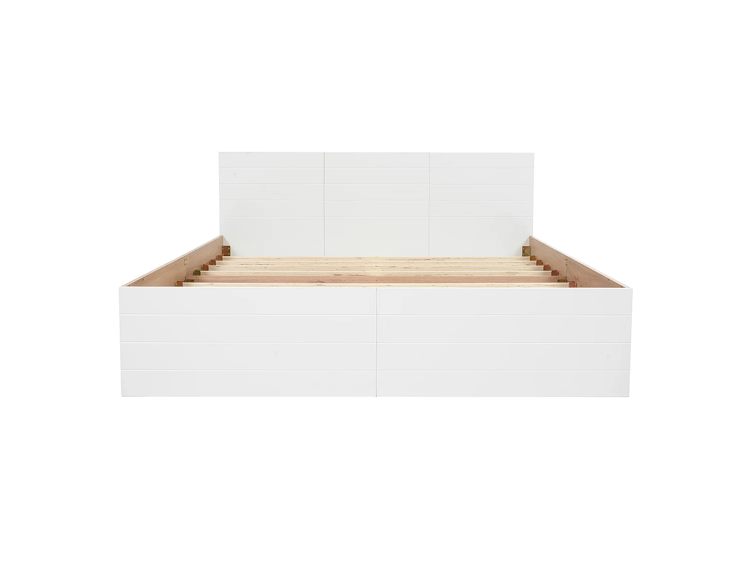 Tweepersoonsbed 160x200 cm, met 2 verwisselbare laden en lattenbodem, hout en MDF, wit en licht eiken (zonder matras)