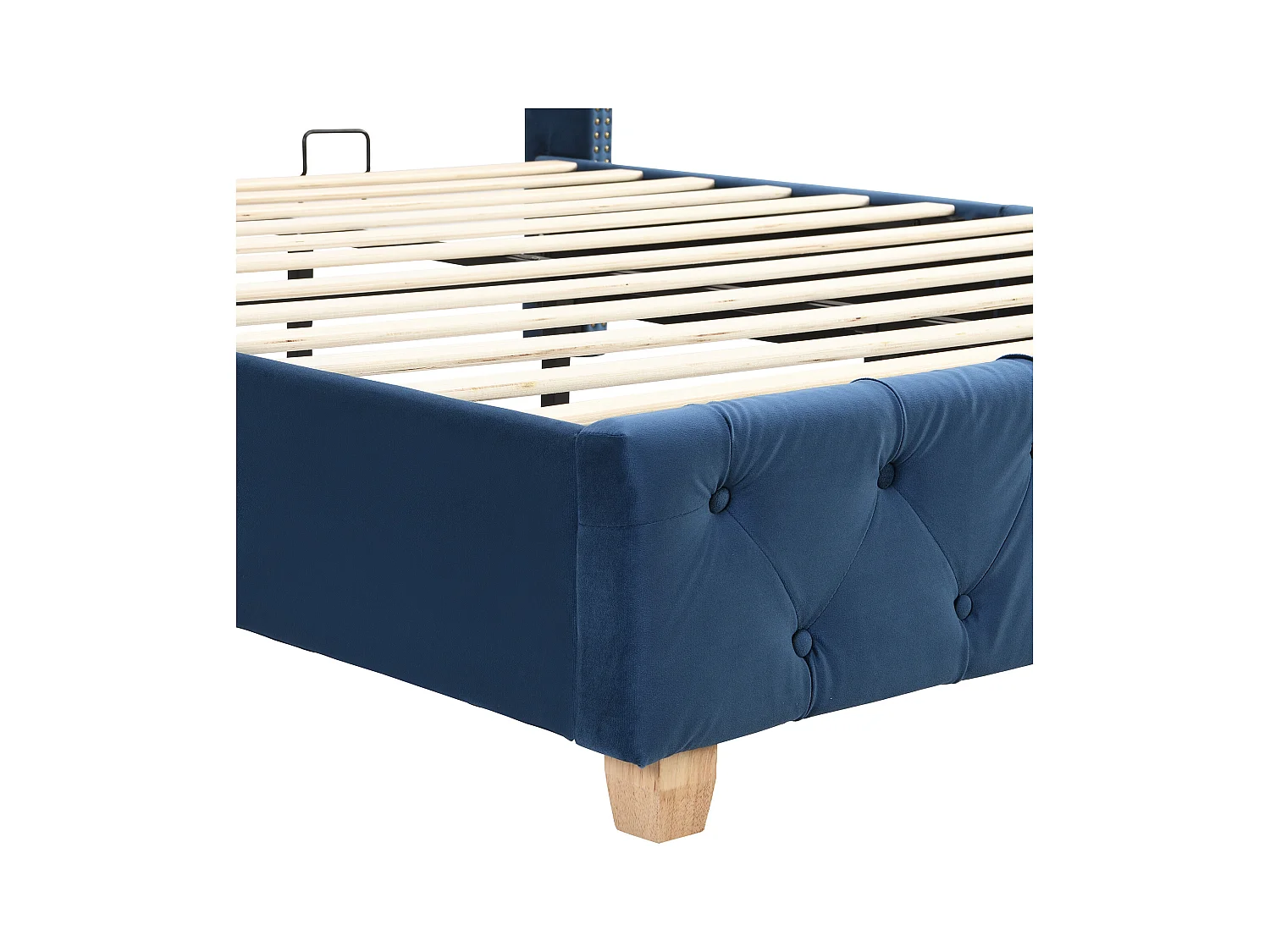 Lit adulte 160x200 cm avec sommier - tête de lit capitonnée - cadre de lit en bois - velours bleu (sans matelas)