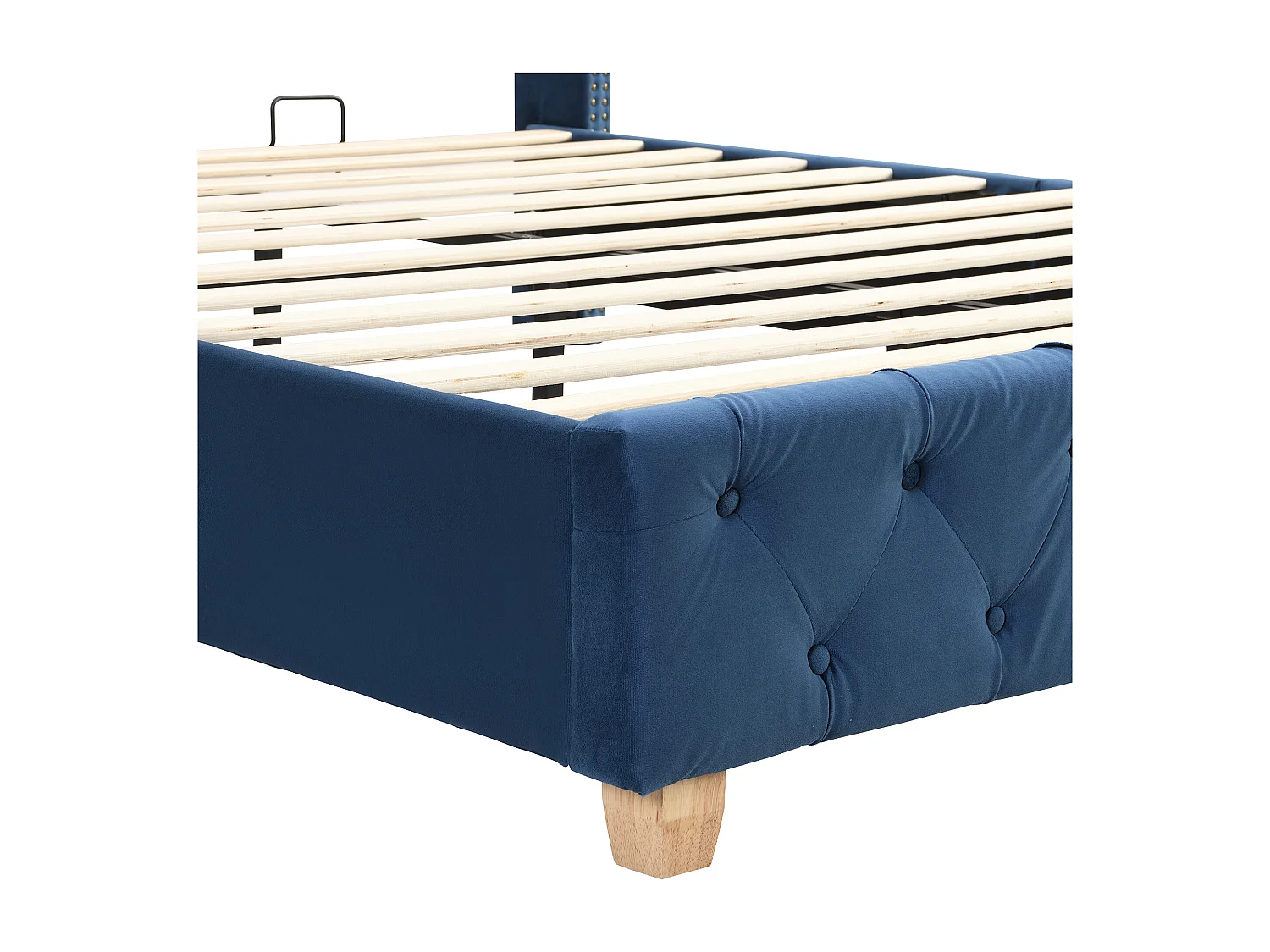 Lit adulte 160x200 cm avec sommier - tête de lit capitonnée - cadre de lit en bois - velours bleu (sans matelas)