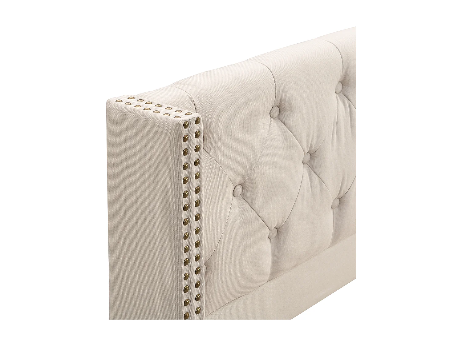 Lit adulte 180x200 cm avec sommier - tête de lit capitonnée - cadre de lit en bois - lin beige (sans matelas)